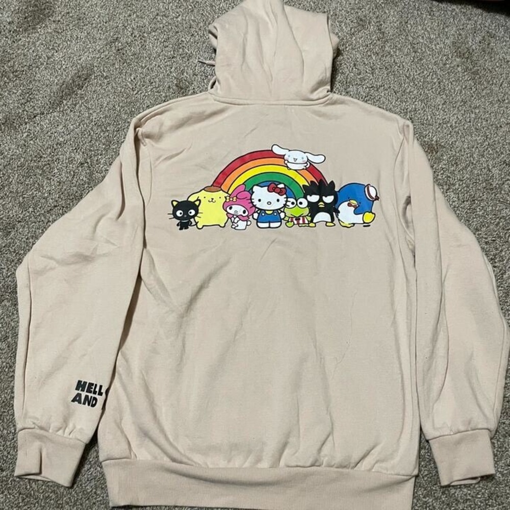 Sanrio Hello Kitty and Friends Rainbow Hoodie Tan Beige Small Womens Pullover - Picture 3 of 7